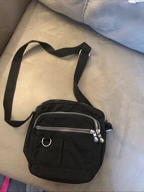 Black Women's Crossbody Bag with Front Zip Pockets